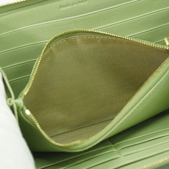 CELINE Leather Round Zip Wallet Light Green Dark Green Gold - Picture 7 of 10